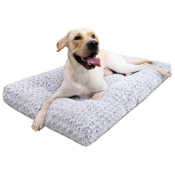 KSIIA Washable Dog Bed Deluxe Plush Dog Crate Beds Comfy Kennel Pad Anti-Slip Pet Sleeping Mat for Large, Jumbo, Medium, Small Dogs Breeds, 35" x 23", Gray