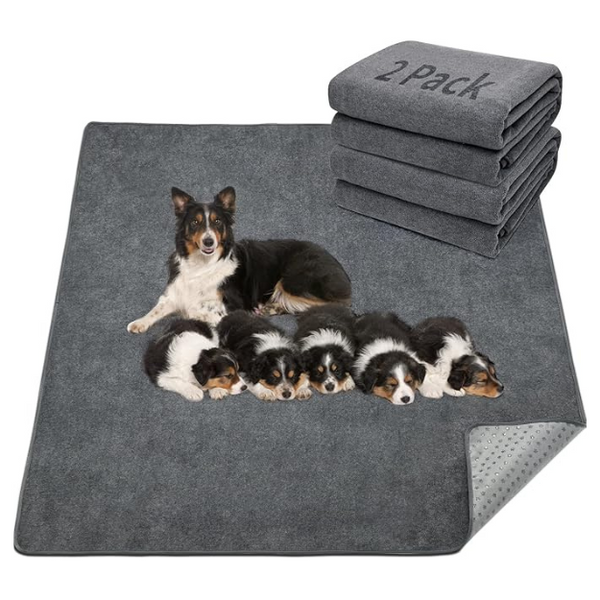 LOOBANI 2 Packs Extra Large Reusable Dog Mat for Floor, Non-Slip Washable Pee Pads for Dogs, Fast Absorbent Pet Whelping Pads, Puppy Playpen Mat for Incontinence, Housebreak, Crate, 36x48in, Gray