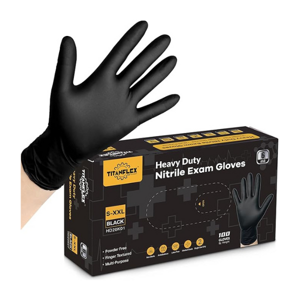 TitanFlex Disposable Nitrile Exam Gloves, 6-mil, Black, Heavy Duty Disposable Gloves, Cooking Gloves, Latex Free, Powder Free