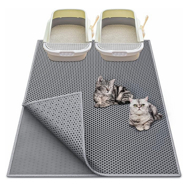 Cat Litter Box Mat: 36"x 30" Waterproof Kitty Cat Litter Trapping Mat, Easy-clean Double-layer Scatter Control Pad Rug (Grey)