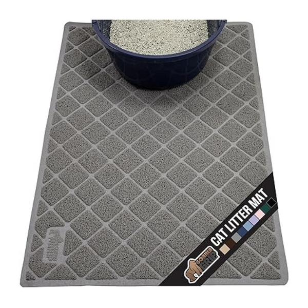 GORILLA GRIP Cat Litter Box Mat, Water Resistant, US Designed Kitty Litter Trapping Mats, Easy to Clean, Scatter Control, Less Mess and Clean Floors, Kitten Supplies for Indoor Cats, 24x17 Gray