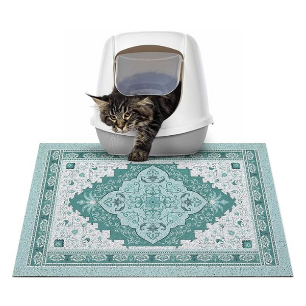 Glittme Cat Litter Mat with Non-Slip Bottom Litter Box Mat 24"X15" Litter Trapping Mat Easy to Clean Washable Cat Food Mat for Kitty,S