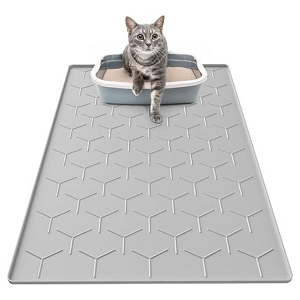 Cat Mat for Litter Box, Large 34" X 22" Cat Litter Mat, Waterproof Silicone Pad for Floor, Gray